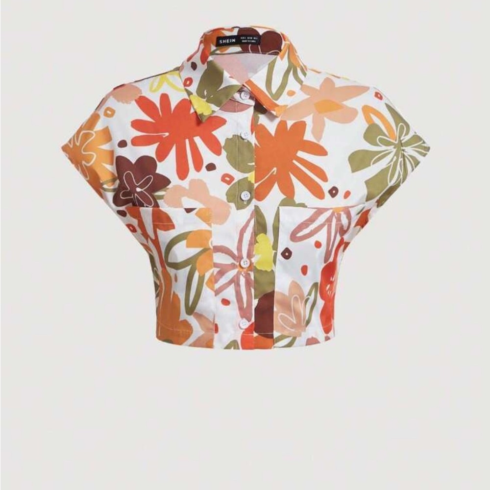 SHEIN Multicolor Floral Button Down Crop Top